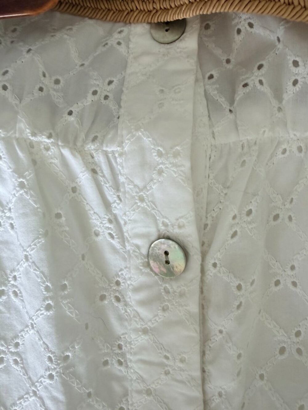 ZARA White Lined Eyelet Belted Button Up Midi Dress Roll Tab Sleeve Sz Lg - Picture 7 of 10